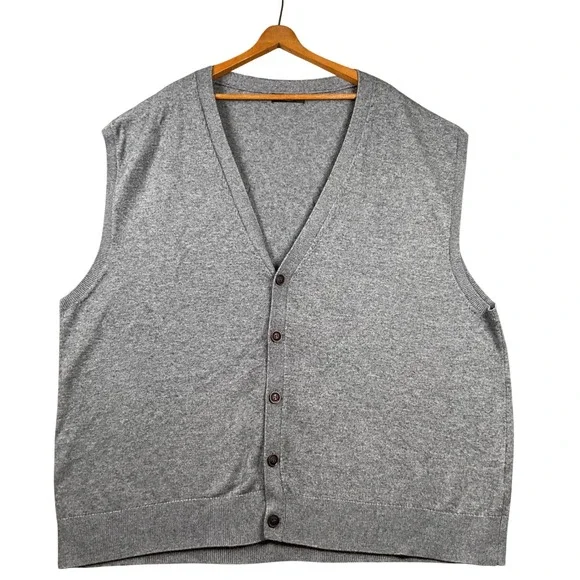 Kallspin Cardigan Sweater Vest Men 4XL Grey Cashmere Wool Blend V-Neck Button Up