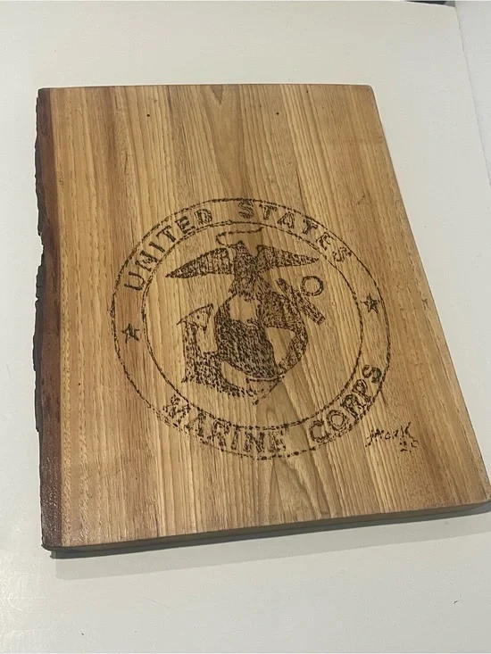 Rustic Live Edge Wooden clip Board with US Marine Corps Seal custom made engrave