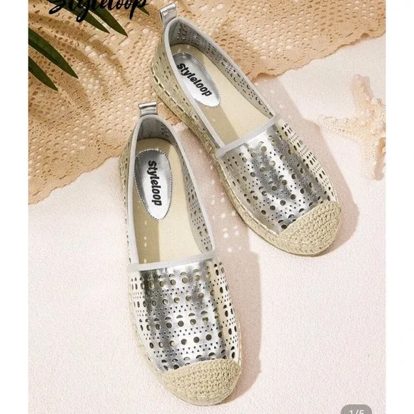 Silver Espadrilles Women's Slip On Comfort Casual‎ Shoes
