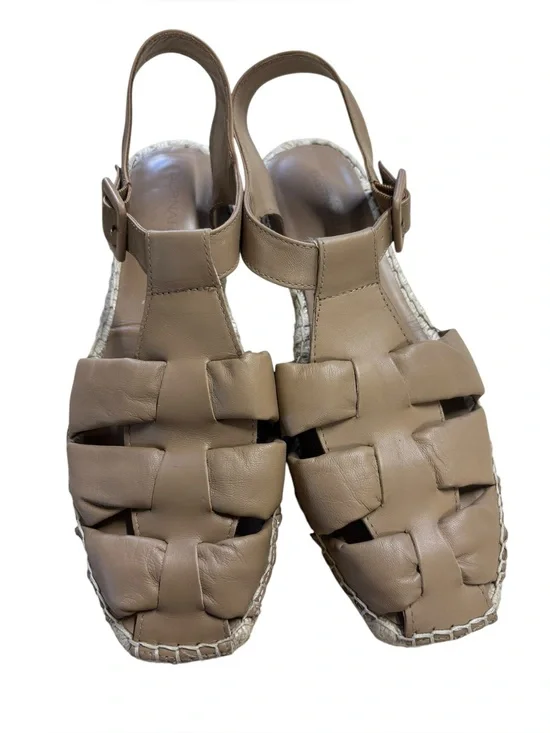 Bernardo Monri‎ Beige Leather Espadrille Sandals Square Toe Buckle Strap Size 9