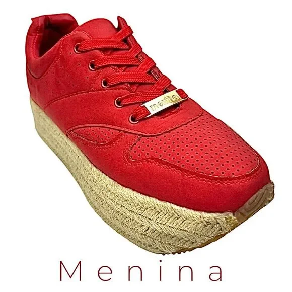 Menina Womens Roma 4 Lace Up Low Top Solid Platform Cork Size 9 Wedge Shoes