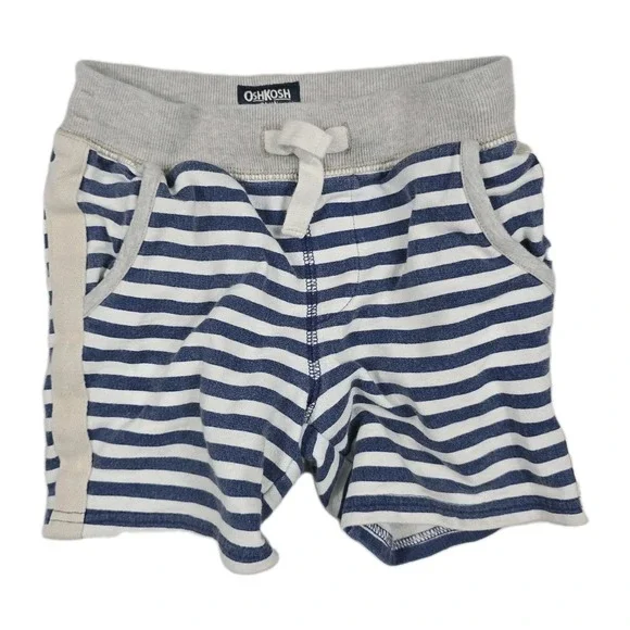 OshKosh Bgosh Boys 4T Blue White Striped French Terry Shorts Elastic Waist