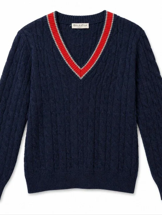 Vintage Elle et Lui Exclusif Cable Knit V-Neck Sweater Size Lg