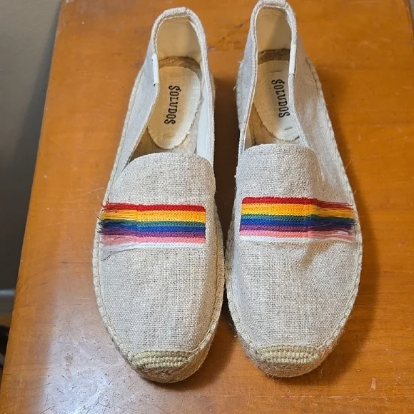 Soludos Beige Espadrilles with Rainbow Stripes