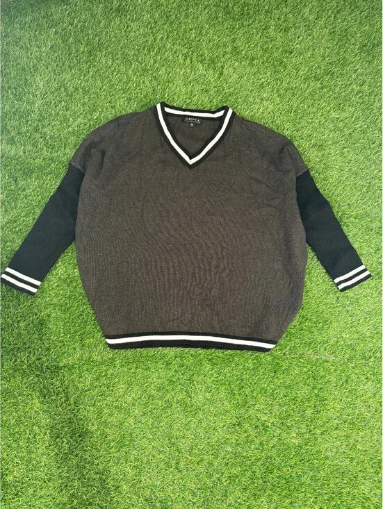 Vintage Joseph A. V-Neck Pullover Sweater Brown Cotton Mens XL