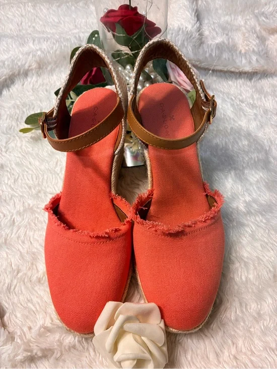 Caramel Coral Canvas Espadrille Slingback Sandals