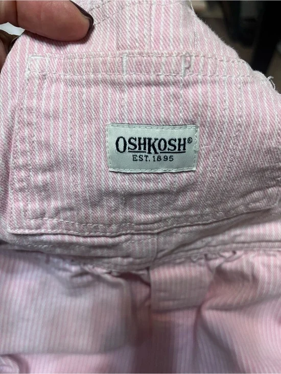 Baby OshKosh Pink & white carpenter Denim Overall Pants size 18 months like new