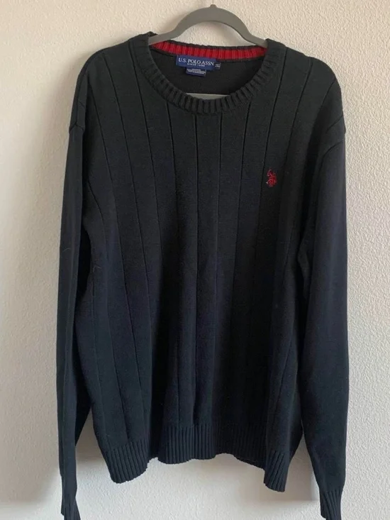 U.S. Polo Assn. Men's Black Crewneck Sweater with Red Logo