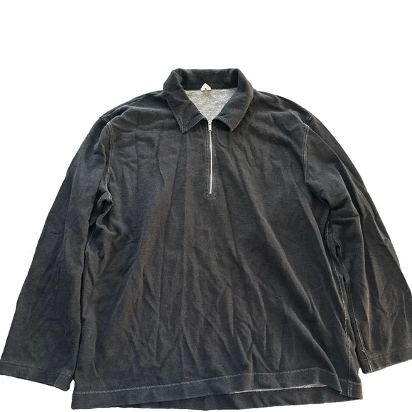 Arket Half-Zip Pullover Sweatshirt Selvedge Dye Mens Size Large Black