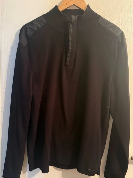 Calvin Klein Men's Black Zip-Up Mock Neck Sweater