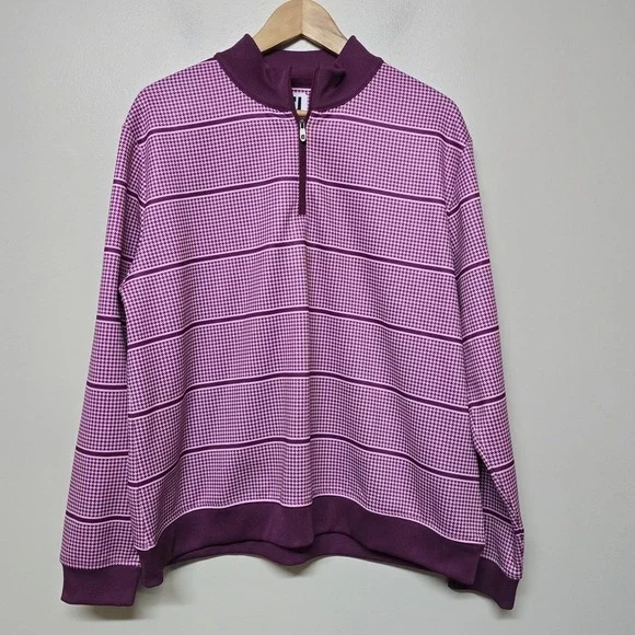 FootJoy FJ Men's XL‎ Quarter Zip Pullover Pink Purple Houndstooth Golf Sweater