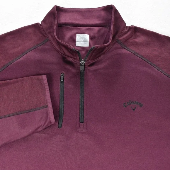 Callaway Mens XXL 1/4 Zip Pullover Burgundy Heather Golf Jacket Chest Pocket