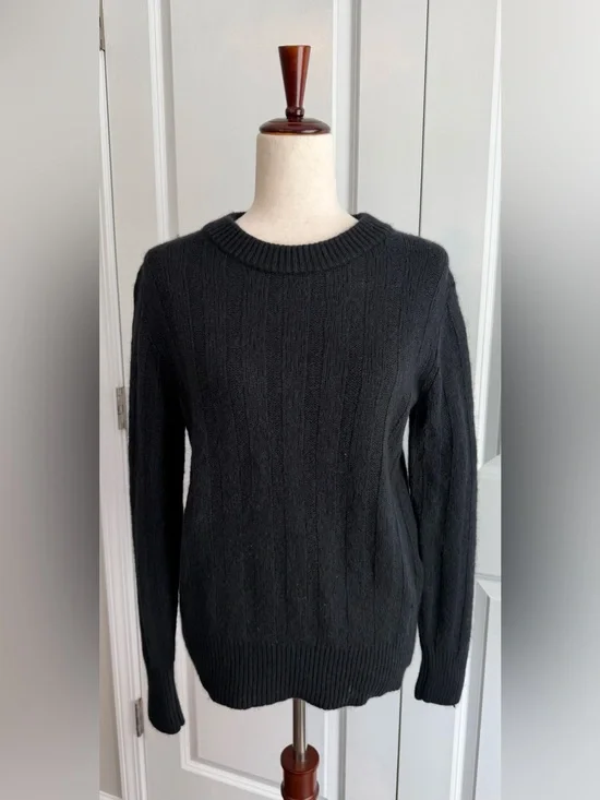 CANVAS by Lands End Wool Cashmere Black Ribbed Sweater Size Small