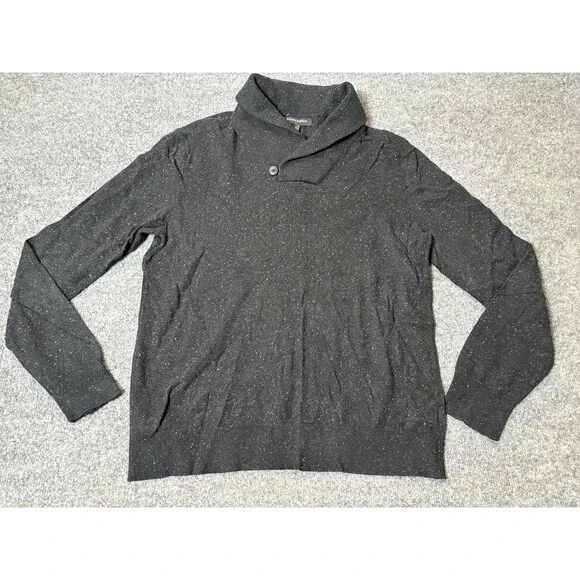 Banana Republic Sweater Mens L Black Knit Mock Neck Button Pullover Casual