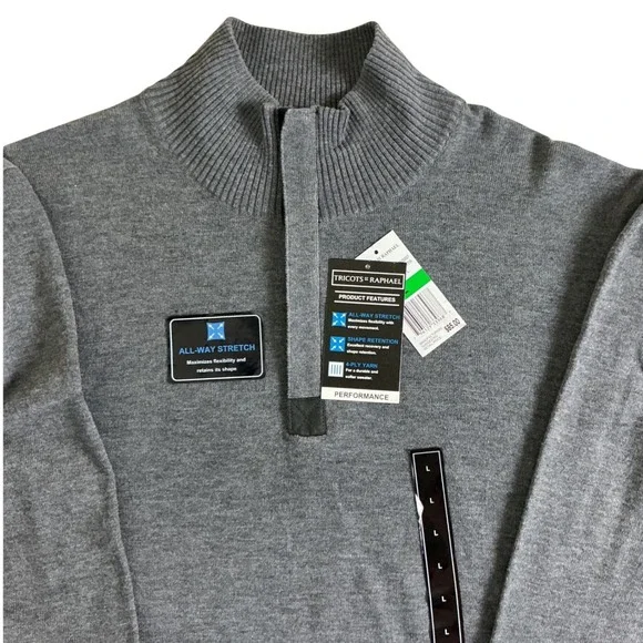 Tricots St Raphael Quarter Zip Sweater Mens L Gray Iron Htr Performance Stretch