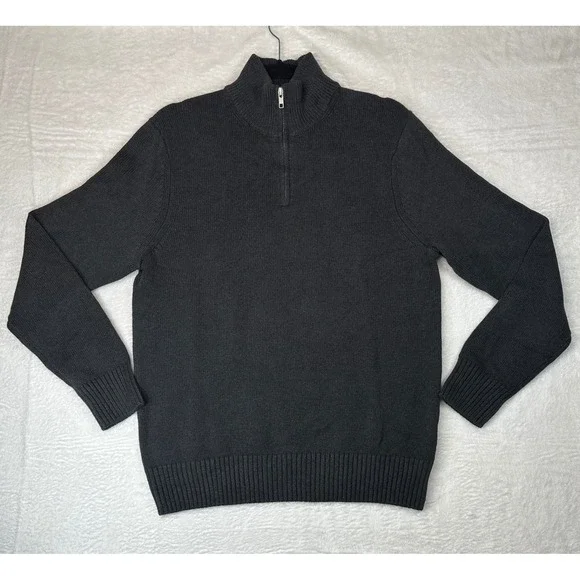 Quince Quarter-Zip Sweater Mens Medium Gray Cotton Ribbed Mock Neck