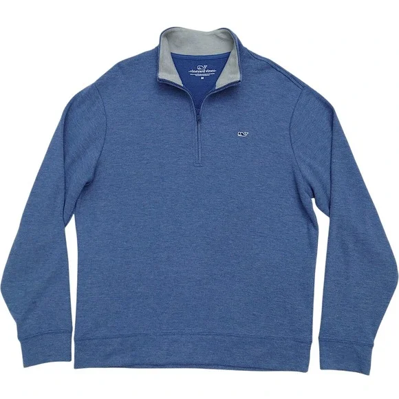 Vineyard Vines Performance 1/4 Zip Pullover Sweater Men M Blue Knit Cotton Blend