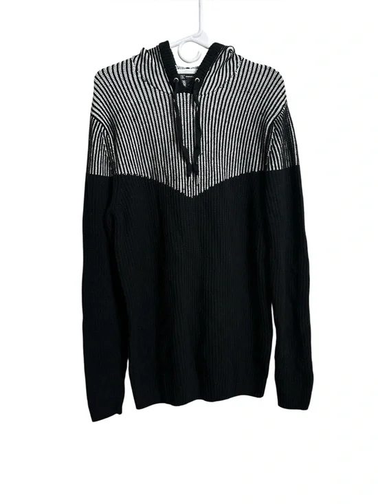 INC International Concepts Men’s Black & White Striped Crewneck Hoodie Sweater