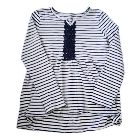 Oshkosh B'Gosh Long Sleeve Navy Blue Striped Top sz L 10/12 Girls Baby DollStyle