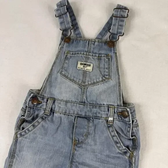 OshKosh Overalls Denim Vestbak Baby Boys 2T Blue Adjustable Straps Pockets