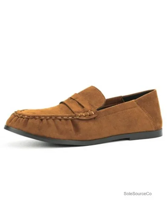 Penny Loafers for Women Faux Suede Slip On Flat Shoes Comfortable