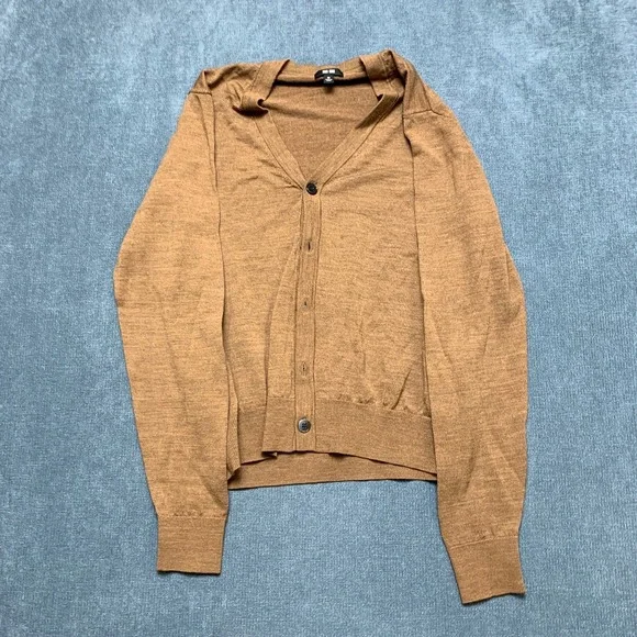 Uniqlo Cardigan Sweater Mens XS Brown Long Sleeve Knitted V-Neck Button Front