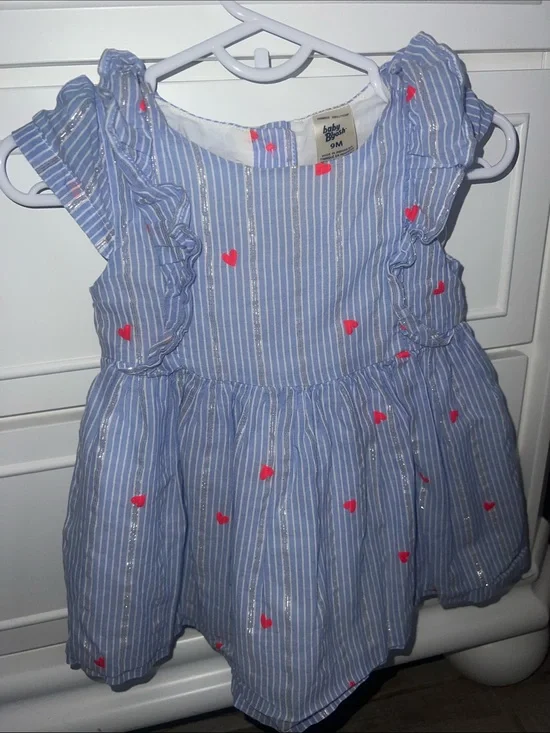 Baby OshKosh B'gosh Blue Striped Metallic Heart Ruffle Dress 9M