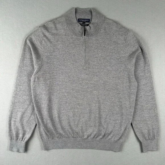 Fairway‎ & Greene 1/4 Zip Sweater Men's Large Gray Baruffa Merino Wool Pullover