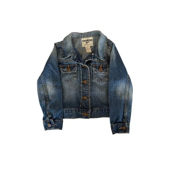 OshKosh B'gosh Kids Size 6 Blue Denim Jean Jacket‎ Button Front 100% Cotton