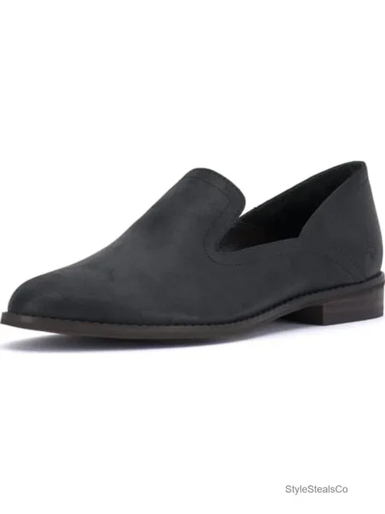 Leather Flat Loafers Slip-On Almond Toe Cushioned Insole