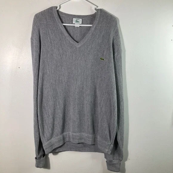 IZOD Lacoste V Neck Sweater‎ Mens XL Gray Pullover Long Sleeve Acrylic