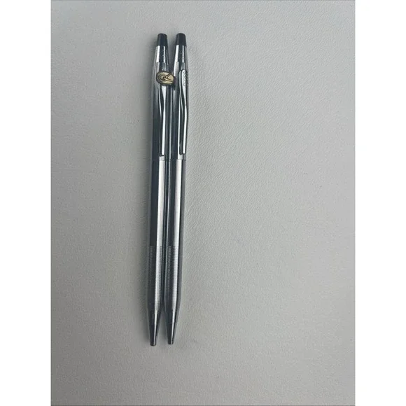 Vintage Cross Chrome Ballpoint Pen and Mechanical Pencil Set Made in USA Emblem