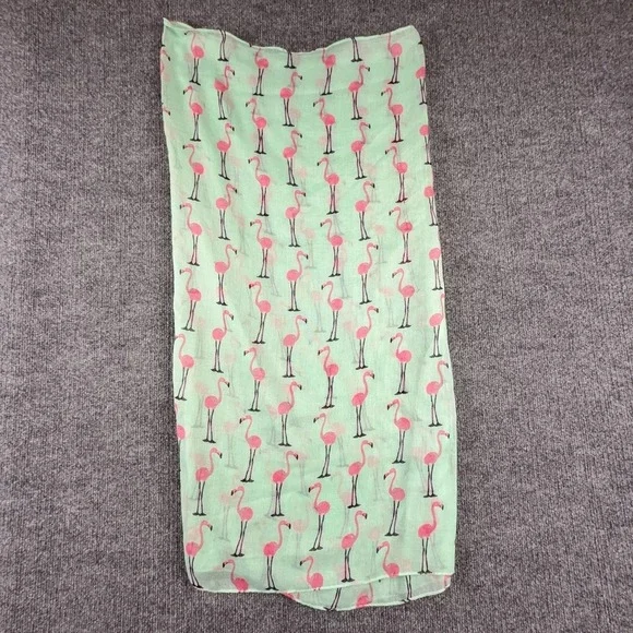 Flamingo Scarf Womens One Size Green Chiffon Animal Print Beach Wrap Tropical