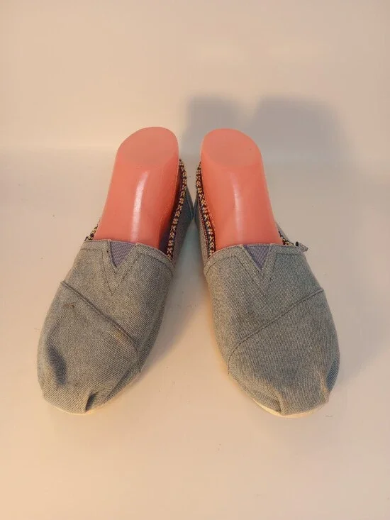 Bobs Skechers Lt Blue Denim Slip On Espadrille Casual Shoes Women's Size 8.5M