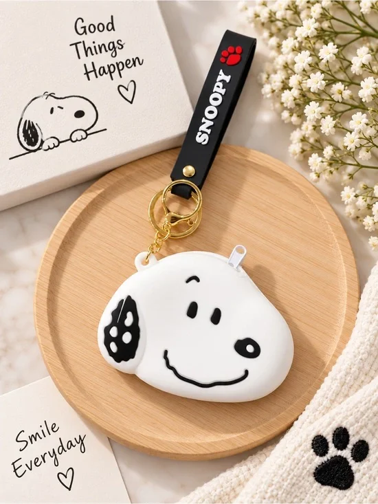 Snoopy White Silicone Coin Pouch with Black Strap Keyring