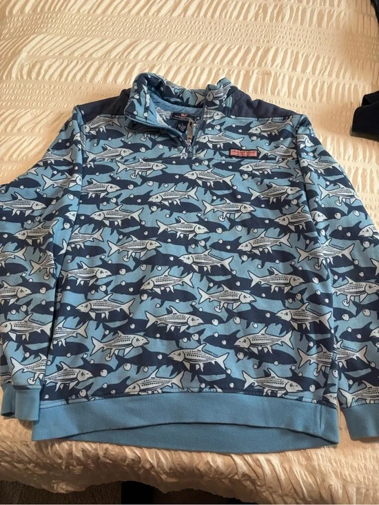 Vineyard Vines Men's Light & Navy Blue Fish Quarter-Zip Sweater