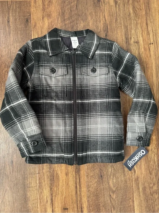 OshKosh B'gosh Black & Gray Plaid Reversible Zip-Up Jacket, Size 3T NWT