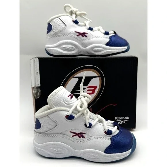 Reebok Question Mid Toddler Shoes‎ White Blue GY8825 Infant Size 8 US Sneakers
