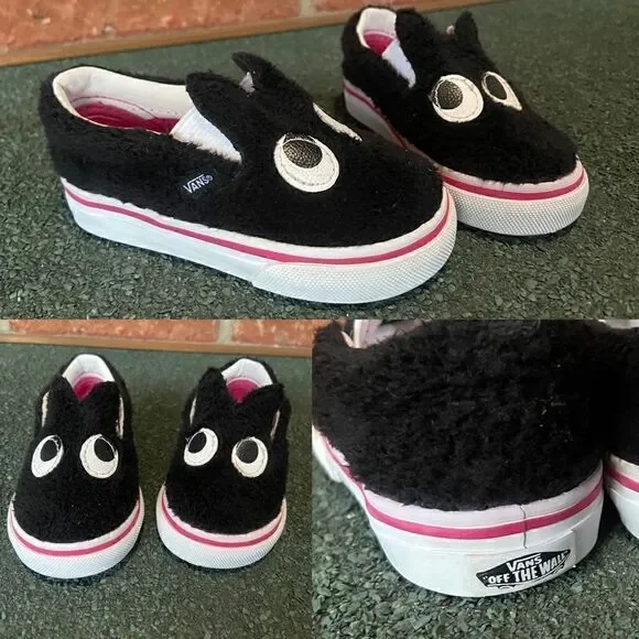 VANS Slip On Infant Baby Toddler Friend Party Furry Black Shoes size 5