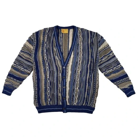 Mulga Classics Australia Wool 3D Knit Cardigan Sweater Men's Large Blue