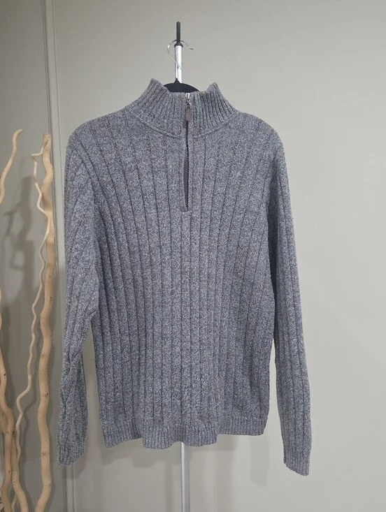 Oscar De La Renta Men's Gray Half-Zip Ribbed Sweater Sz.L