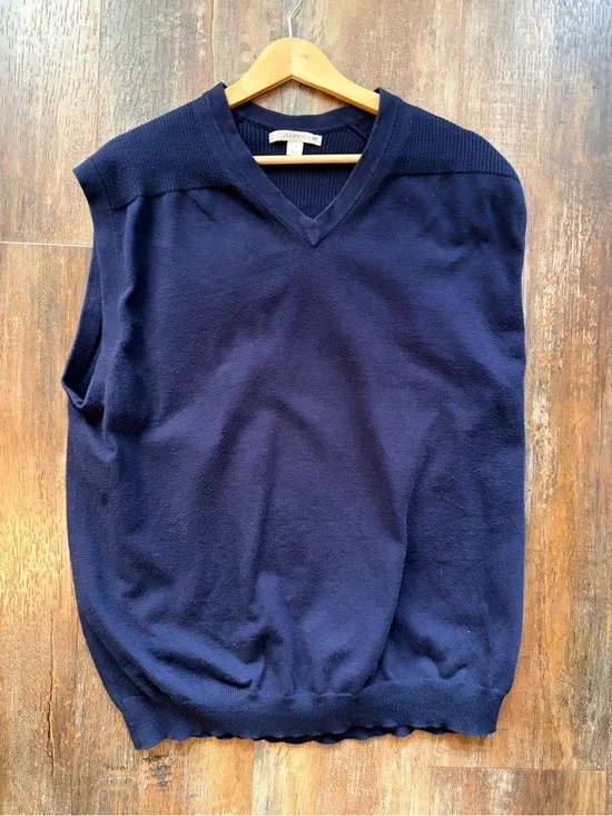 Cutter & Buck Men's Blue Solid V-Neck Sleeveless Knit Sweater Vest Size L Preppy