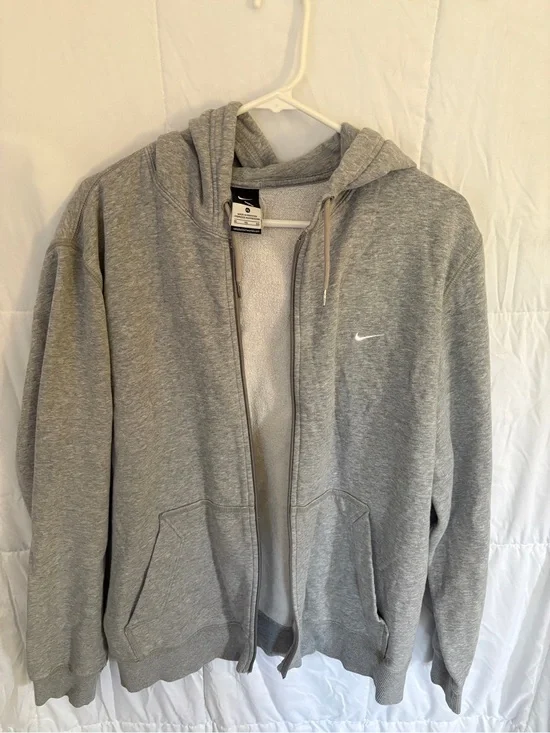 Nike Gray Full-Zip Hooded Sweatshirt with Swoosh