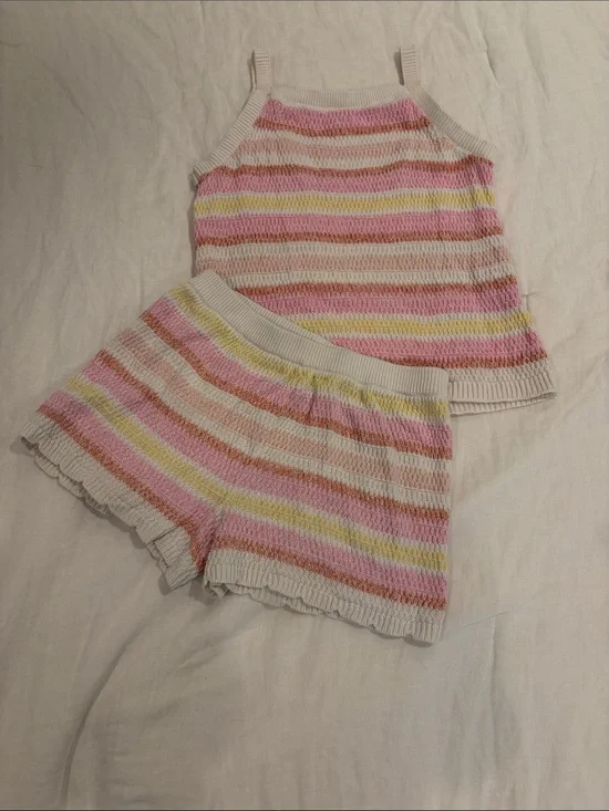OshKosh B'gosh Pastel Striped Knit Shorts Set - Pink, Yellow, Cream