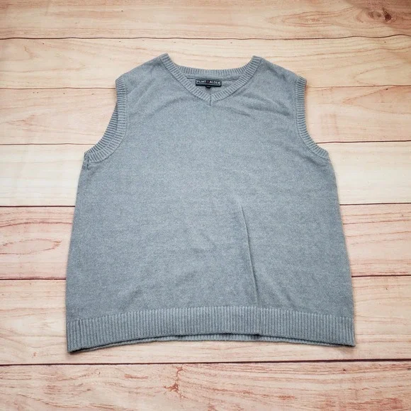 Flint &‎ Alder Sweater Vest Men Size L Gray V-Neck BCI Cotton Blend Knit Classic