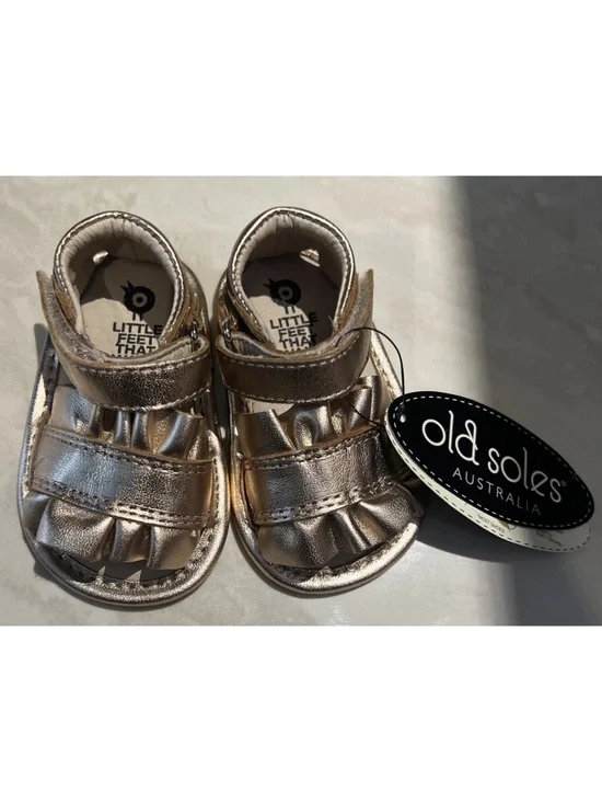 NWT Old Soles Australia Ruffle Baby Leather Copper Sandal EU Size 17/0-3 Months