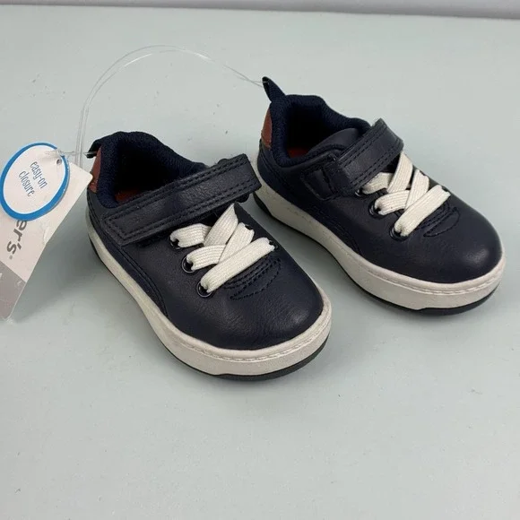 Carters Infant Boy Toddler Shoes Size 4 NWT‎ Navy White Brown Easy On Closure