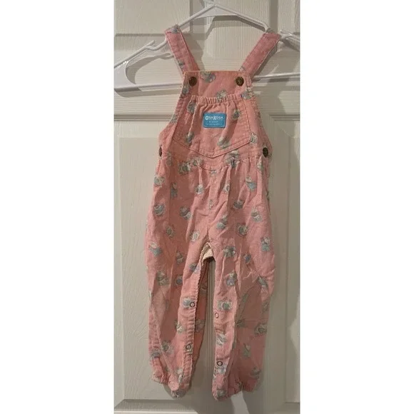 Vintage OshKosh B'Gosh Pink Bear Print Corduroy Overalls 2T‎ Made USA 90s