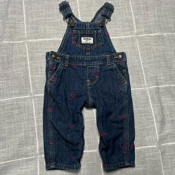 Osh‎ Kosh Bgosh 6 Months Overalls Embroidered Hearts Denim 100% Cotton