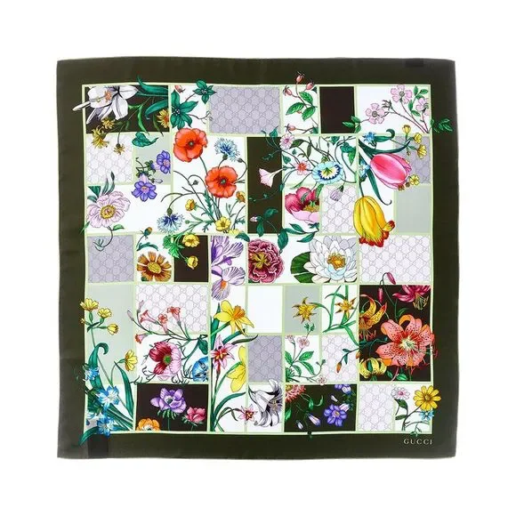 Gucci Floral Silk Scarf, Green